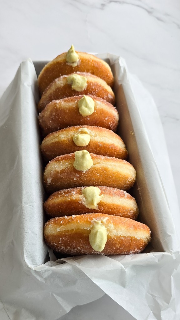 row of filled donuts