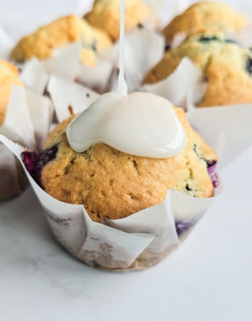 glaze pouring on a muffin