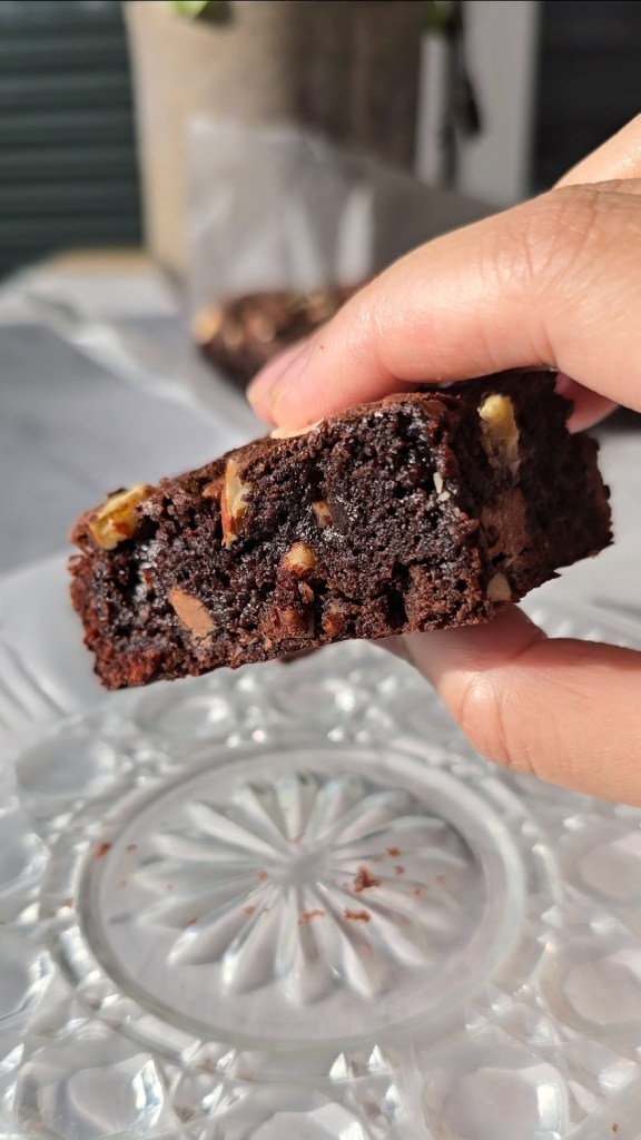 Chewy fudgy brownie inside