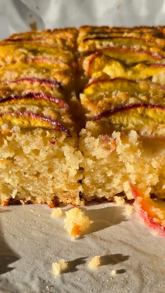 peach cake texture cut in half