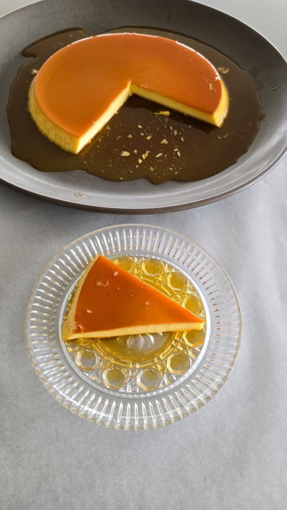 Slice of creme caramel flan
