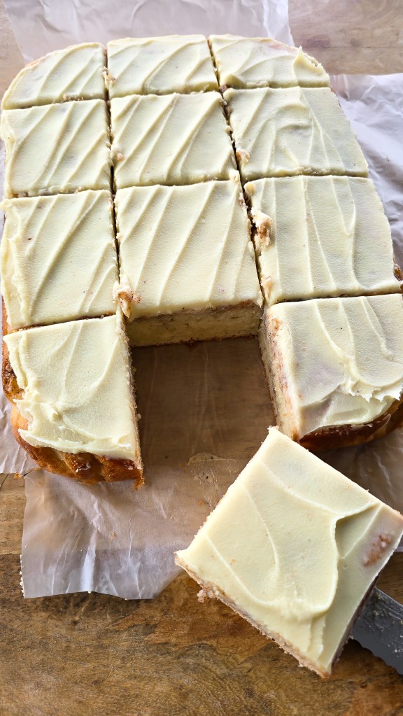 tray of vanilla cinnamon swirl pan cake